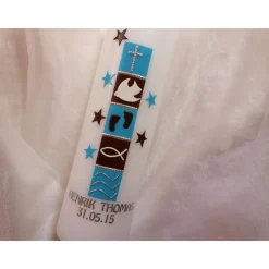 Taufkerze braun blau, Sterne, modern, für Jungs