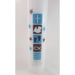 Taufkerze braun blau, Sterne, modern, für Jungs