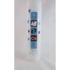 Taufkerze braun blau, Sterne, modern, für Jungs