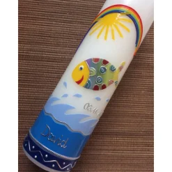Taufkerze bunter Fisch Sonne Regenbogen Junge Mädchen Taufe Handarbeit keine Folie handgearbeite Wachsverzierungen