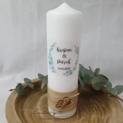 Taufkerze Christlich in Blau-Braun - personalisiert