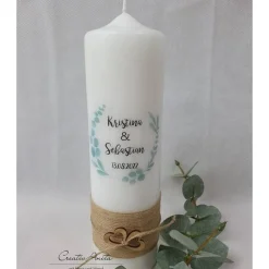 Taufkerze Christlich in Blau-Braun - personalisiert