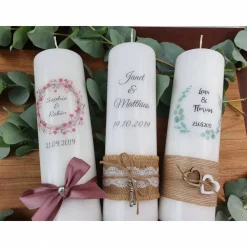 Taufkerze Christlich in Blau-Braun - personalisiert