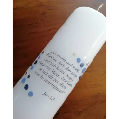 Taufkerze Fisch mit Spruch, bubble Fisch, blau inkl. Beschriftung