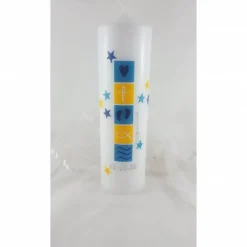 Taufkerze für Jungen,Mädchen, blau, gelb, Sterne, 250 x 70mm