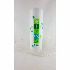 Taufkerze für Jungs, grün, Taufkerze mit Sternen