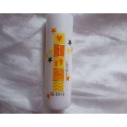 Taufkerze gelb, orange, für Mädchen und Jungen, modernes Design, 250/70mm