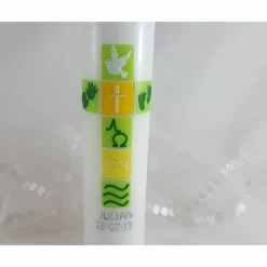 Taufkerze grün , gelb, Taufkerze für Mädchen und Junge