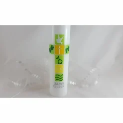 Taufkerze grün , gelb, Taufkerze für Mädchen und Junge