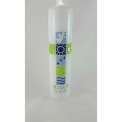 Taufkerze hellblau / grün mit Engel