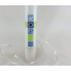 Taufkerze hellblau grün mit Taube