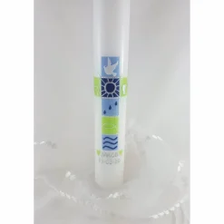 Taufkerze hellblau grün mit Taube