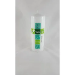 Taufkerze Junge, grün, Kreuz