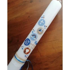 Taufkerze Jungen Kreise mit Symbolen