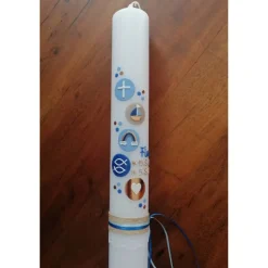 Taufkerze Jungen Kreise mit Symbolen