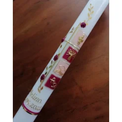 Taufkerze Kommunionkerze Kommunionskerze Mädchen Engel Ranke Sonne Lebensbaum Ichthys Alpha Omega - Farbwünsche möglich