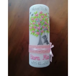 Taufkerze Kommunionkerze Kommunionskerze Mädchen Lebensbaum Baum Schaukel modern klassisch Farbwünsche möglich