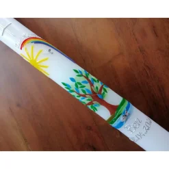 Taufkerze Kommunionkerze Kommunionskerze Junge Mädchen Lebensbaum Baum Kreuz Taube Sonne Regenbogen Farbwünsche möglich