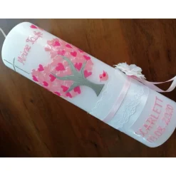 Taufkerze Kommunionkerze Kommunionskerze Mädchen Lebensbaum Baum Kreuz modern klassisch Farbwünsche möglich