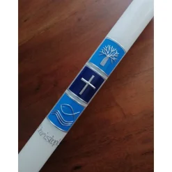 Taufkerze Kommunionkerze Kommunionskerze Junge Mädchen Lebensbaum Kreuz Ichtys modern klassisch - Farbwünsche möglich