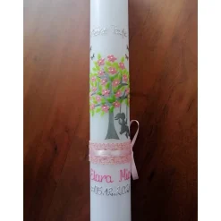 Taufkerze Kommunionkerze Kommunionskerze Mädchen Lebensbaum Baum Schaukel modern klassisch Farbwünsche möglich