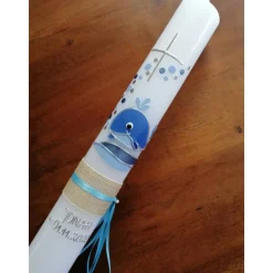 Taufkerze Kommunionkerze Kommunionskerze Junge Mädchen Wal Fisch Kreuz modern klassisch - Farbwünsche möglich