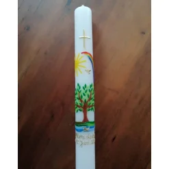 Taufkerze Kommunionkerze Lebensbaum Baum Mädchen Junge Handarbeit keine Folie inkl. Wachsbeschriftung Namensgebung freie