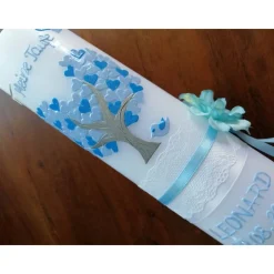 Taufkerze Kommunionkerze Kommunionskerze Jungen Lebensbaum Baum Kreuz modern klassisch Farbwünsche möglich