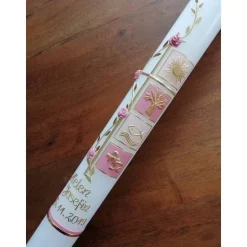 Taufkerze Kommunionkerze Kommunionskerze Mädchen Kreuz Ranke Sonne Lebensbaum Ichthys Alpha Omega - Farbwünsche möglich