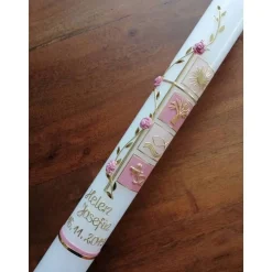 Taufkerze Kommunionkerze Kommunionskerze Mädchen Kreuz Ranke Sonne Lebensbaum Ichthys Alpha Omega - Farbwünsche möglich