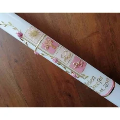 Taufkerze Kommunionkerze Kommunionskerze Mädchen Kreuz Ranke Sonne Lebensbaum Ichthys Alpha Omega - Farbwünsche möglich