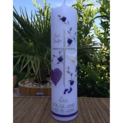 Taufkerze Kreuz Mädchen, inkl. Wachsbeschriftung