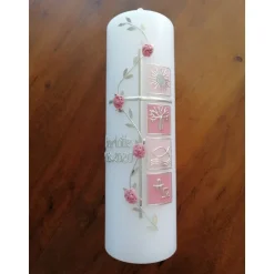 Taufkerze Kreuz Ranke rosa Mädchen Taufe Handarbeit keine Folie handgearbeite Wachsverzierungen und Beschriftungen
