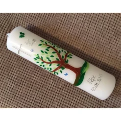 Taufkerze, Lebensbaum, Baum, Mädchen, Junge, Kerze, Taufe, Handarbeit, keine Folie, inkl. Wachsbeschriftung, Sonne, kath