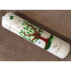 Taufkerze, Lebensbaum, Baum, Mädchen, Junge, Kerze, Taufe, Handarbeit, keine Folie, inkl. Wachsbeschriftung, Sonne, kath