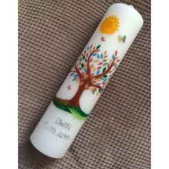 Taufkerze  Lebensbaum  Baum  Mädchen  Junge  Kerze -Taufe - Handarbeit - keine Folie - inkl. Wachsbeschriftung