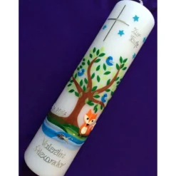 Taufkerze  Lebensbaum  Fuchs  Fox  Baum  Mädchen - Junge - Kerze -Taufe - Handarbeit - keine Folie - inkl. Wachsbeschrif