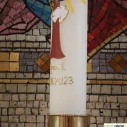 Taufkerze Lebensbaum mit Sonne und Taube, liebevoll von Hand verzierte Taufkerze für Junge oder Mädchen, personalisierb.