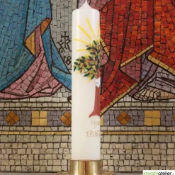 Taufkerze Lebensbaum mit Sonne und Taube, liebevoll von Hand verzierte Taufkerze für Junge oder Mädchen, personalisierb.