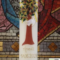 Taufkerze Lebensbaum mit Sonne und Taube, liebevoll von Hand verzierte Taufkerze für Junge oder Mädchen, personalisierb.