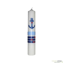 Taufkerze maritim mit Anker und Fischen, liebevoll Hand verzierte Taufkerze für Jungen oder Mädchen, elfenbein