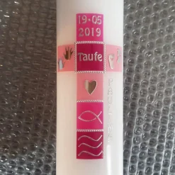 Taufkerze Mädchen Kreuz pink, Taufkerzen