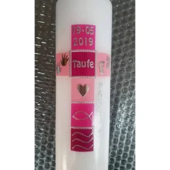 Taufkerze Mädchen Kreuz pink, Taufkerzen