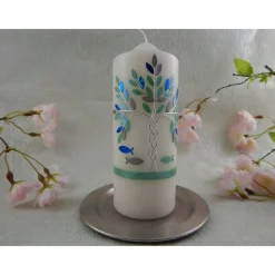 Taufkerze Mädchen Lebensbaum silber rosa Baum des Lebens Regenbogen Namenskette Name Datum Spruch individualisierbar