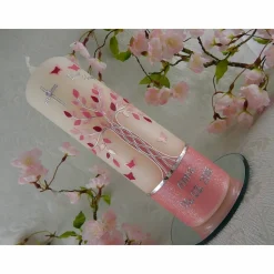 Taufkerze Mädchen Lebensbaum rosa silber Baum des Lebens Schmetterlinge Namenskette Name Datum Spruch individualisierbar