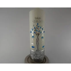Taufkerze Mädchen Lebensbaum silber blau Baum des Lebens Regenbogen Namenskette Name Datum Spruch individualisierbar