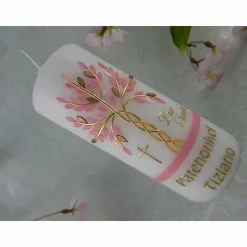 Taufkerze Mädchen Lebensbaum rosa silber Baum des Lebens Fische Namenskette Name Datum Spruch individualisierbar