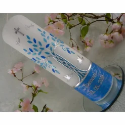 Taufkerze Mädchen Lebensbaum blau silber Baum des Lebens Tauben Kreuz Name Datum Spruch individualisierbar