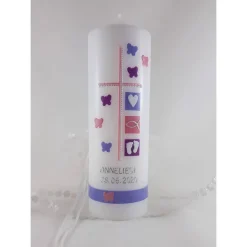 Taufkerze Mädchen, rosa, lila, verspielt, Schmetterling