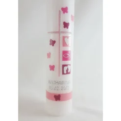 Taufkerze Mädchen, rosa, verspielt, Schmetterling